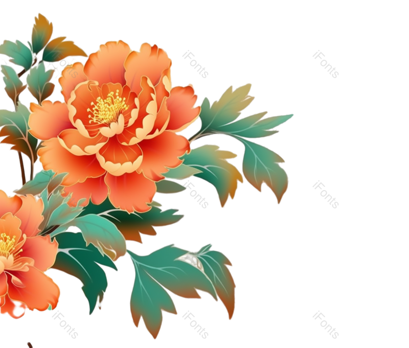 叶子图片,元素元素,红色的花PNG,牡丹免抠素材